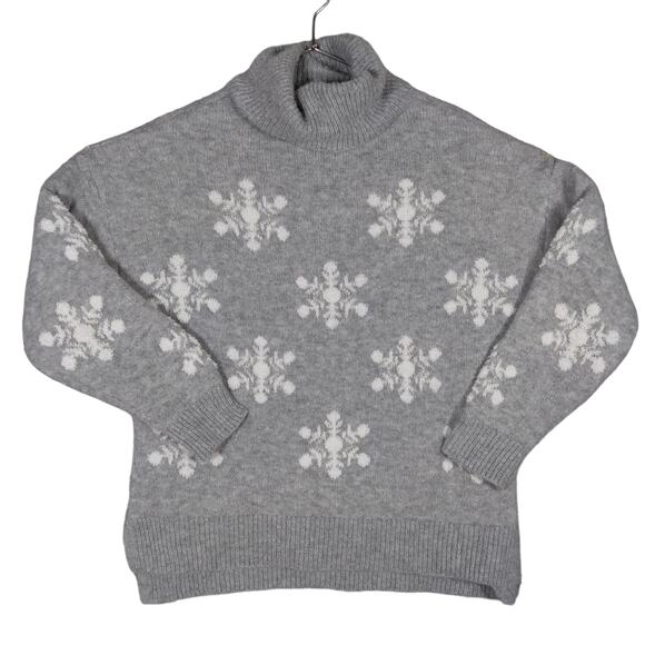 Cupcakes and Cashmere Sweater Size Large Gray Snowflakes Knit Turtle Neck - Picture 1 of 10